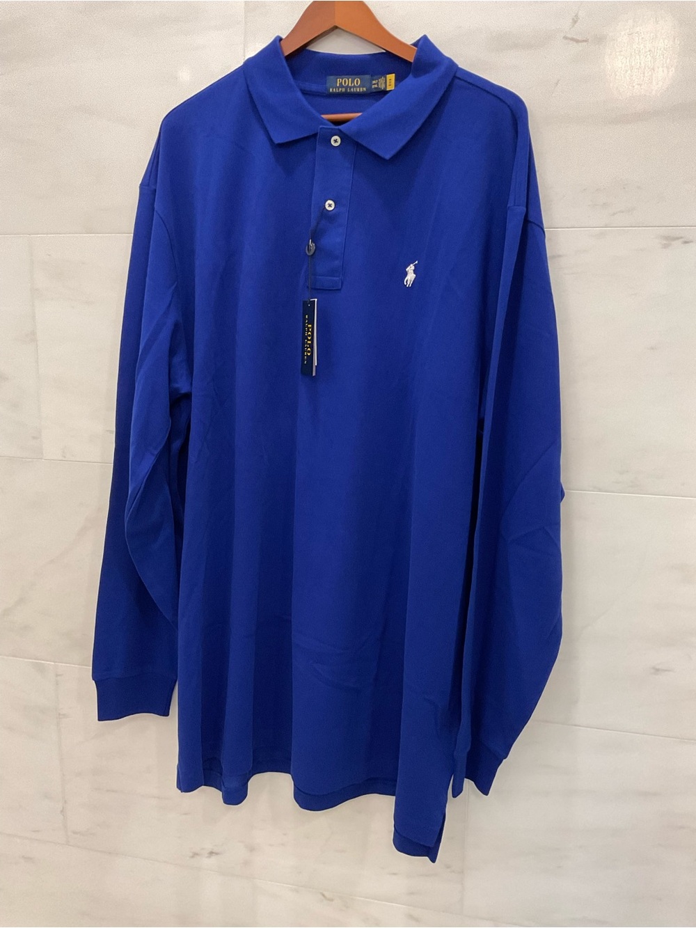 Polo Ralph Lauren Big & Tall BLUE Mesh Knit Long Sleeve Collared Shirt 2XLT T08
